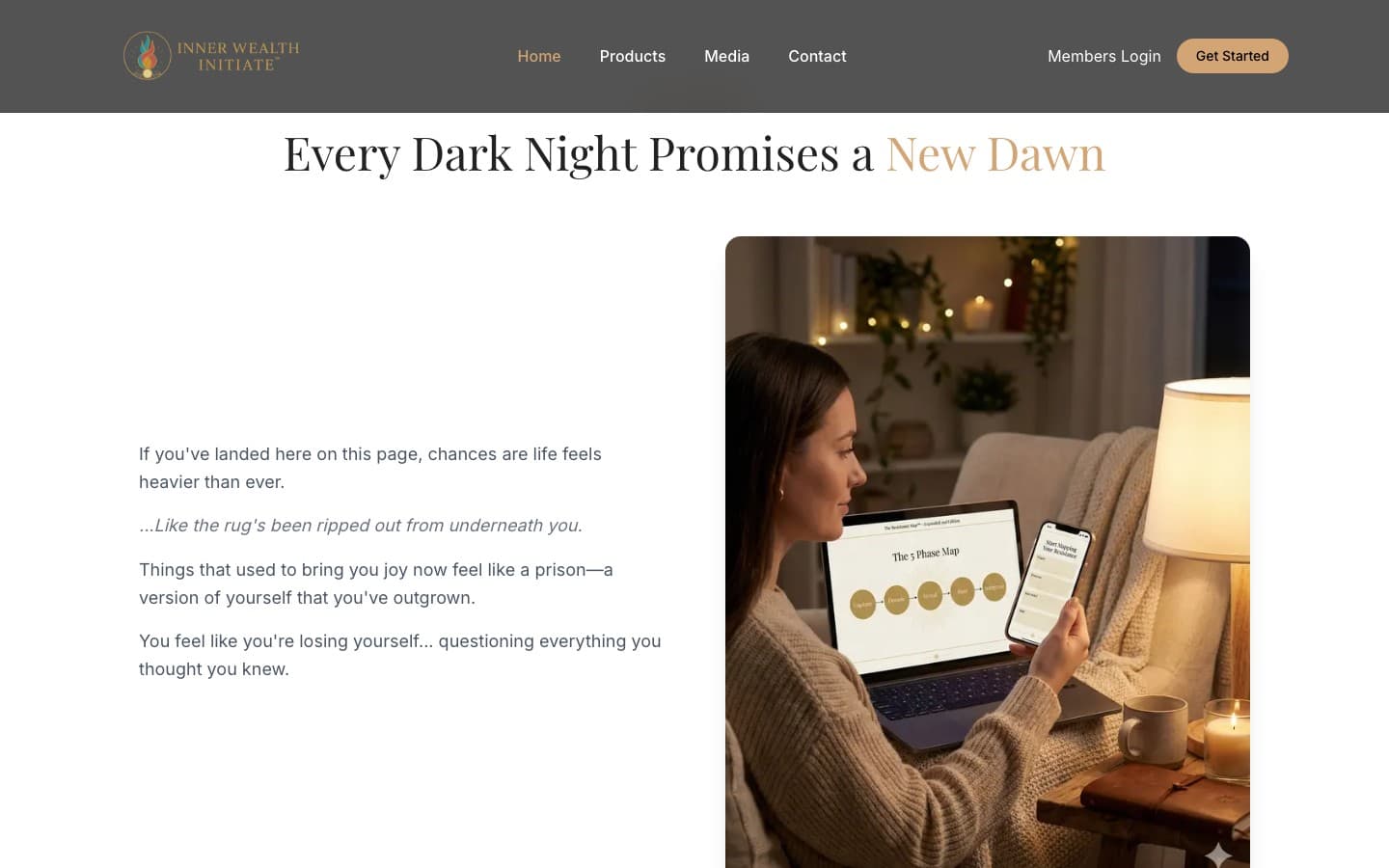 IWI storytelling section — lifestyle imagery with emotional copywriting