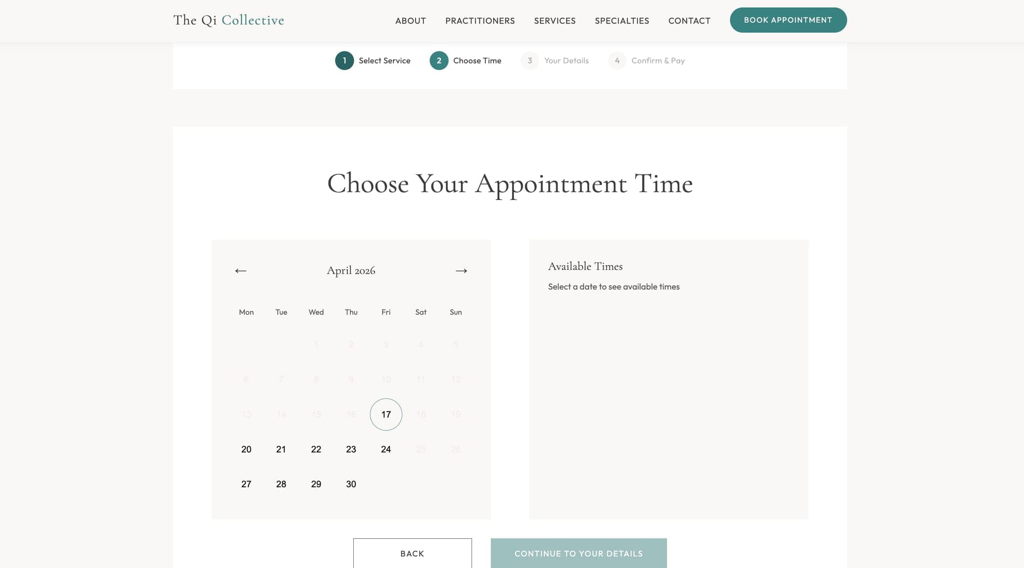 Booking flow — choose a time