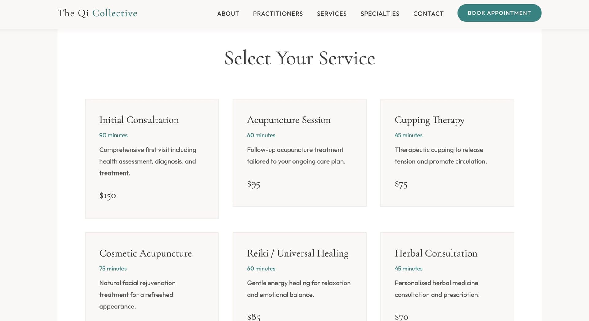 Booking flow — select a service