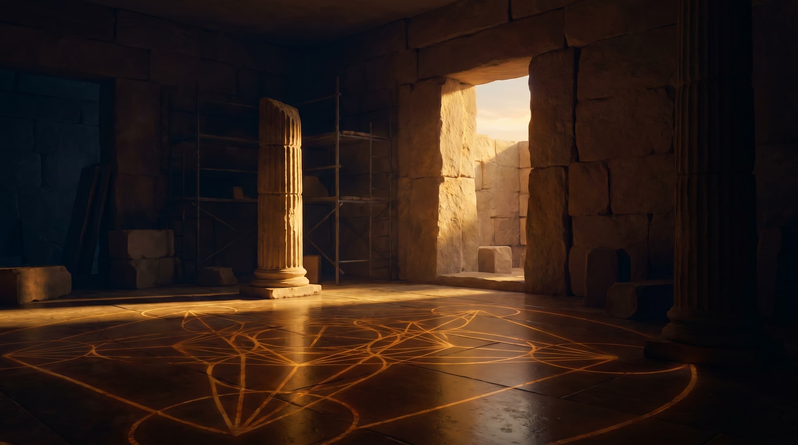 An editorial composition representing the four stages of building a custom website for a healer — listening, structuring, building, launching.