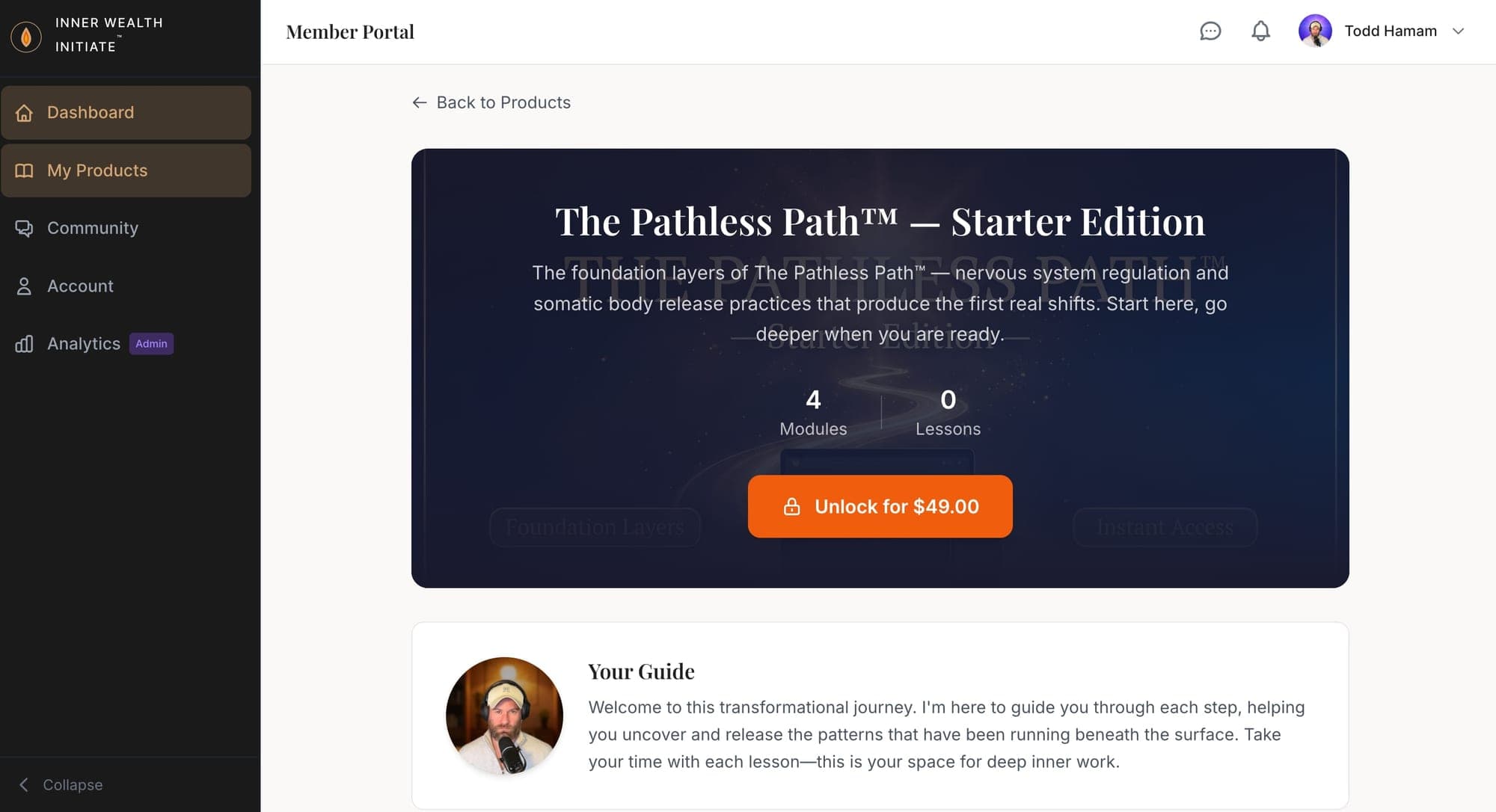 In-portal product unlock and purchase