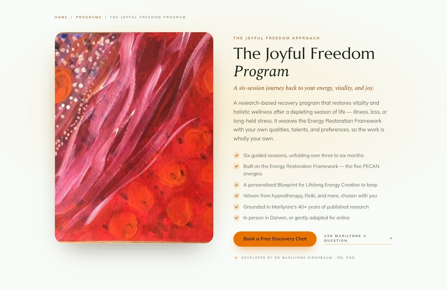 The live Joyful Freedom Program page — program overview, benefits, and discovery-chat invitation